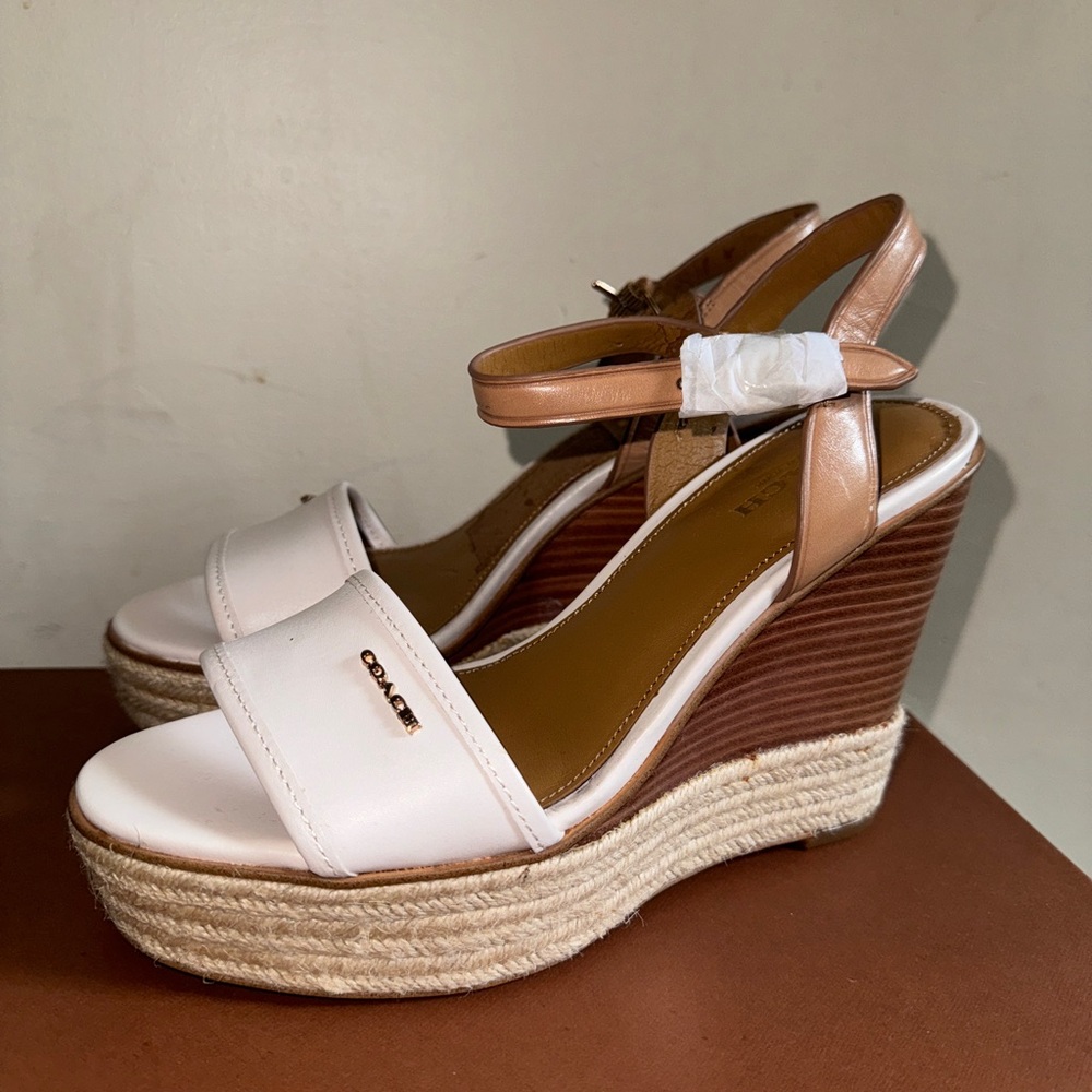 Coach Elda Wedge Ankle Strap Sandals in Chalk